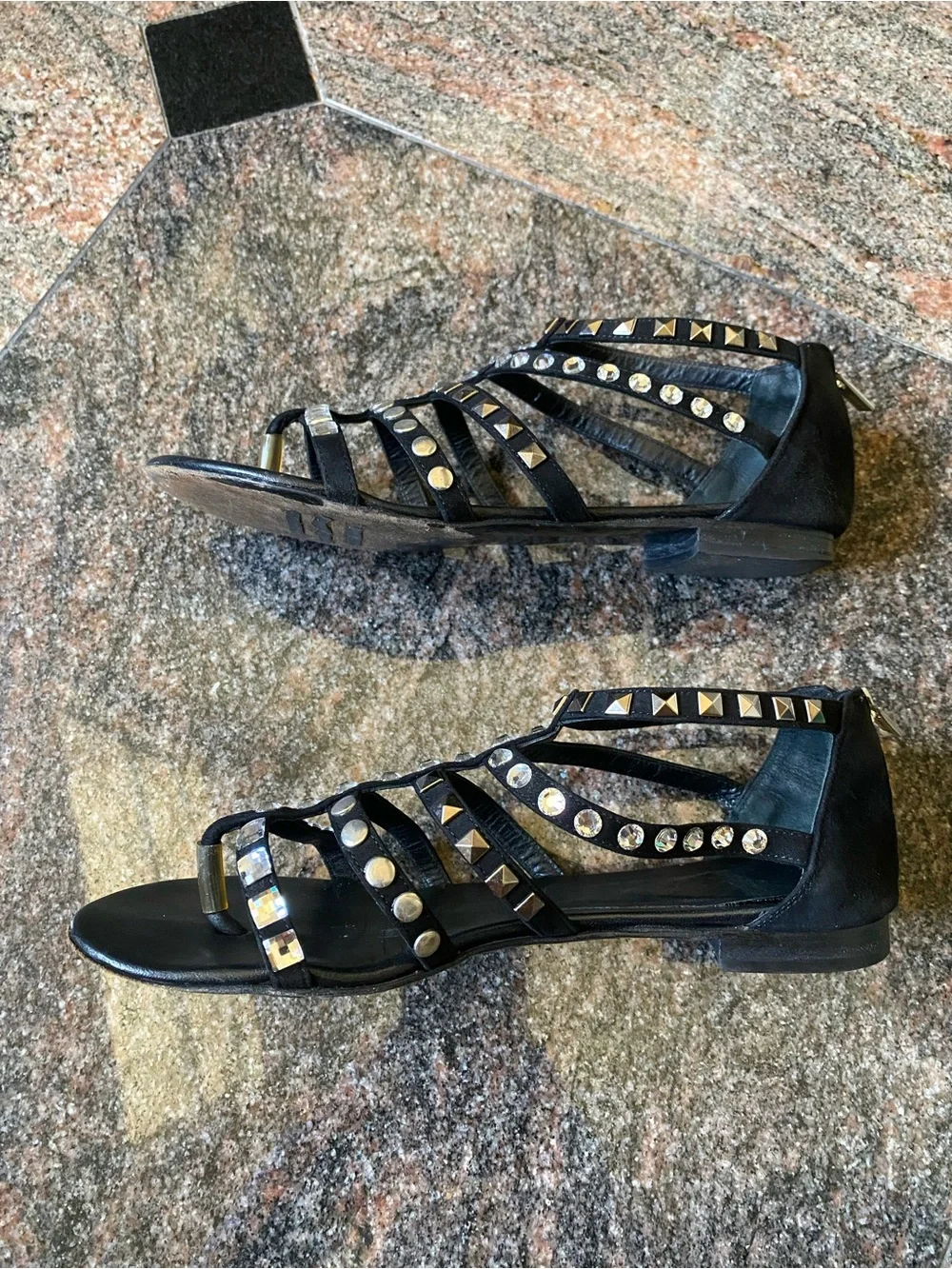 Le Silla Suede Black Studded Strappy Sandals